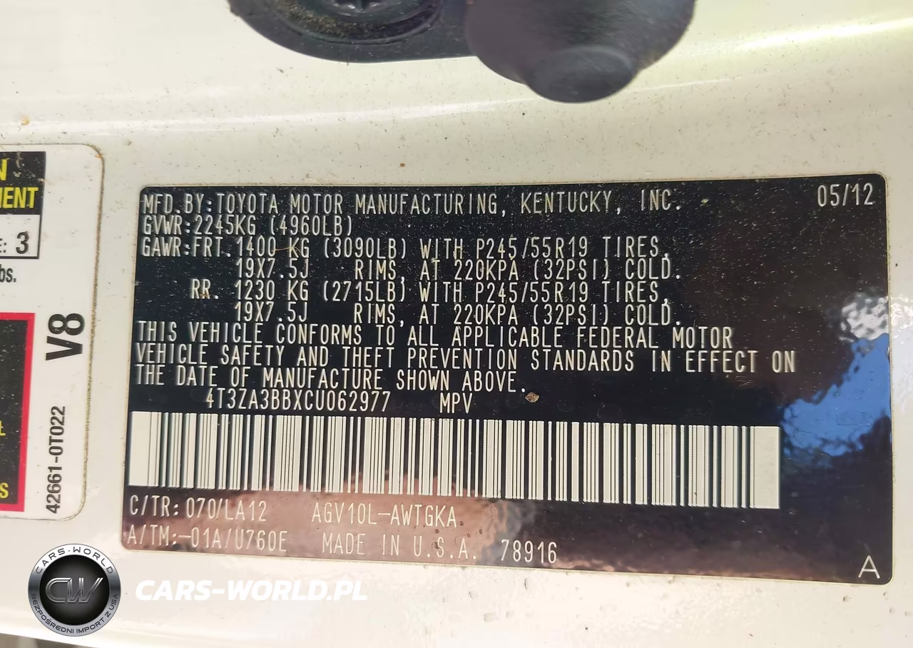 2012 Toyota Venza Xle VIN:4T3ZA3BBXCU062977 - 9