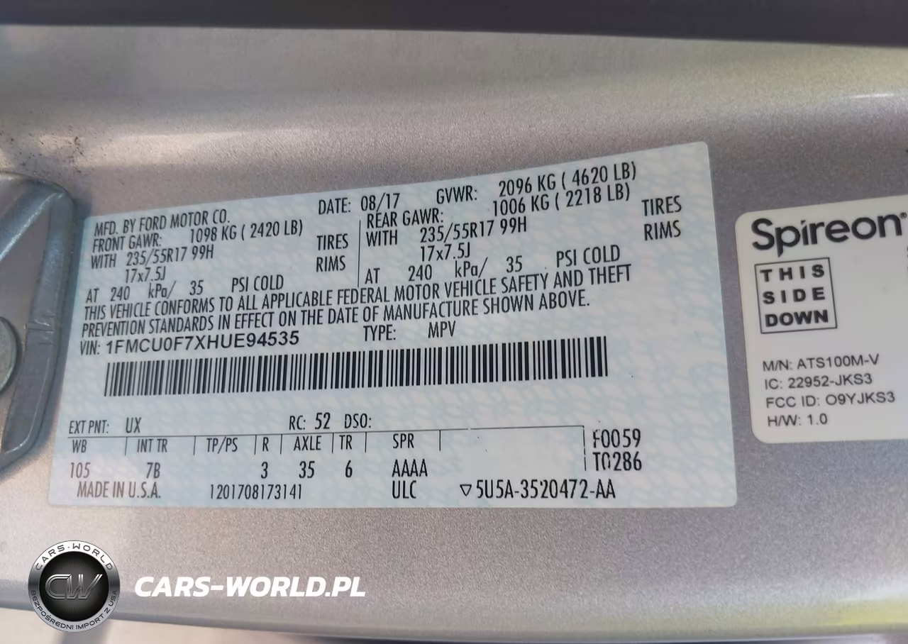 2017 Ford Escape S VIN:1FMCU0F7XHUE94535 - 9