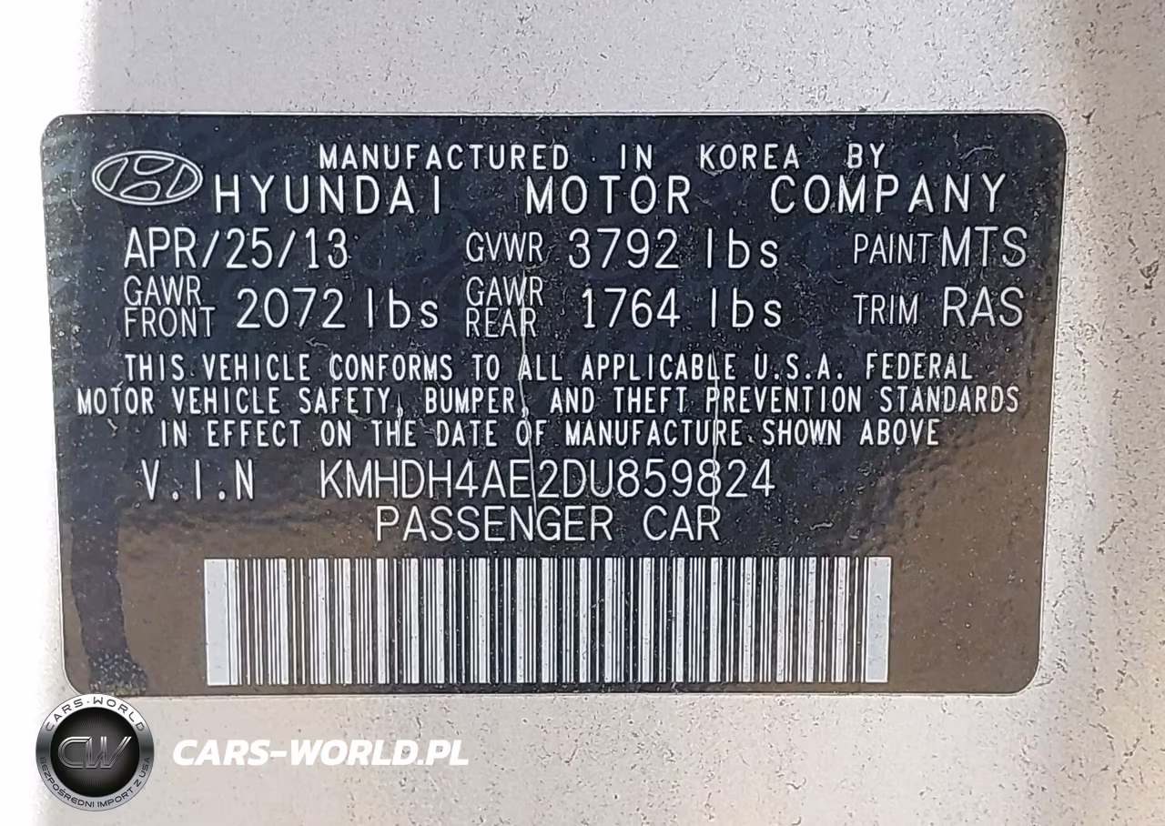2013 Hyundai Elantra Limited VIN:KMHDH4AE2DU859824 - 9