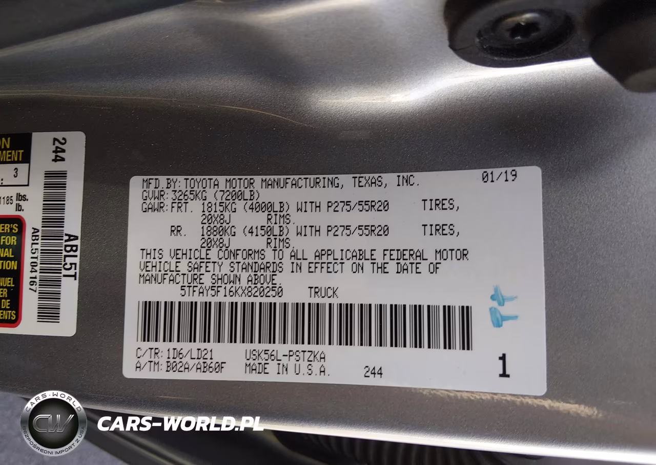 2019 Toyota Tundra 1794 5.7L V8 VIN:5TFAY5F16KX820250 - 9