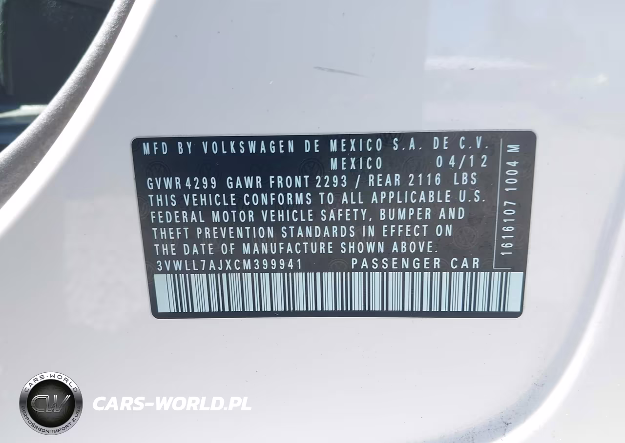 2012 Volkswagen Jetta 2.0L Tdi VIN:3VWLL7AJXCM399941 - 9