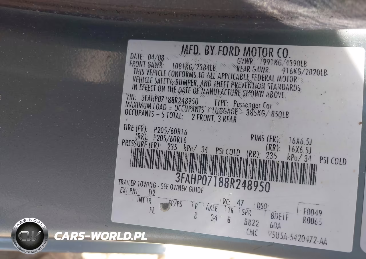 2008 Ford Fusion Se VIN:3FAHP07188R248950 - 9