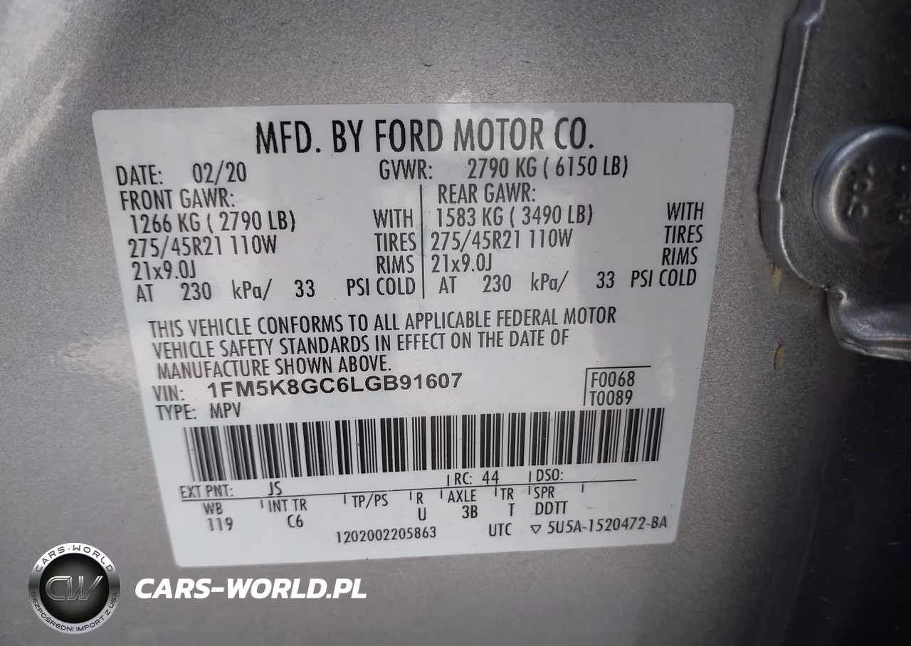 2020 Ford Explorer St VIN:1FM5K8GC6LGB91607 - 9