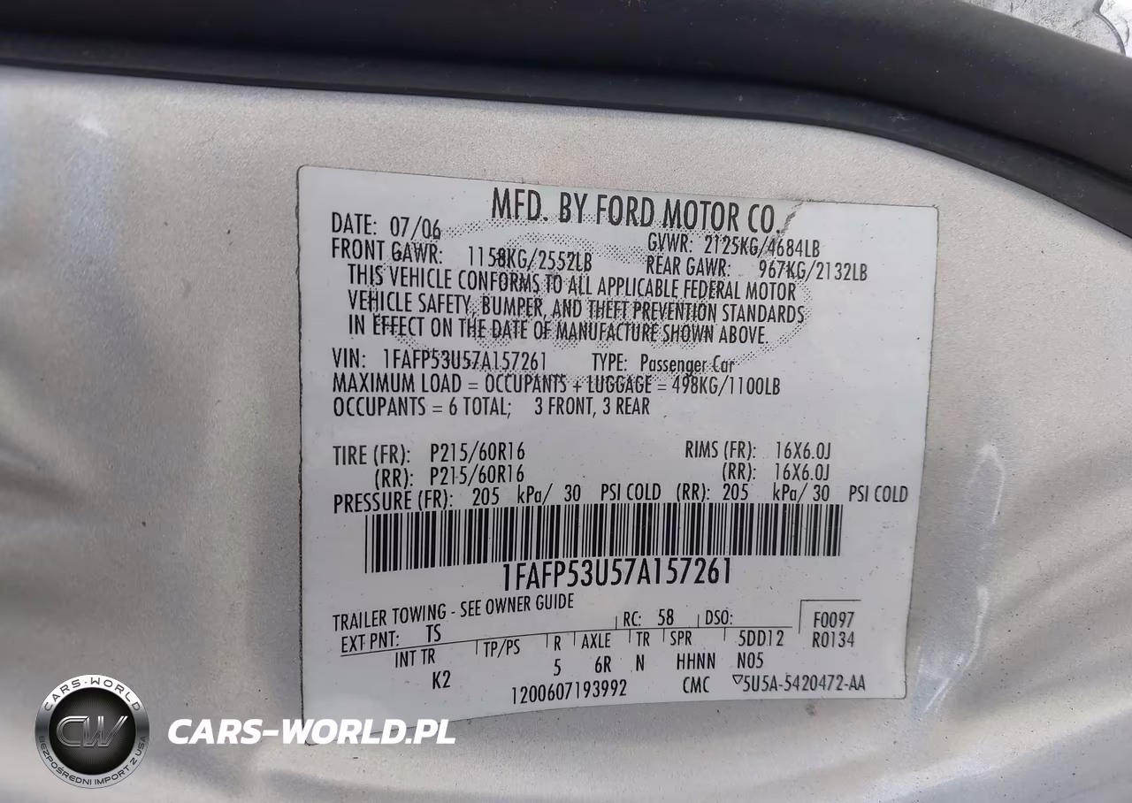 2007 Ford Taurus Se VIN:1FAFP53U57A157261 - 9