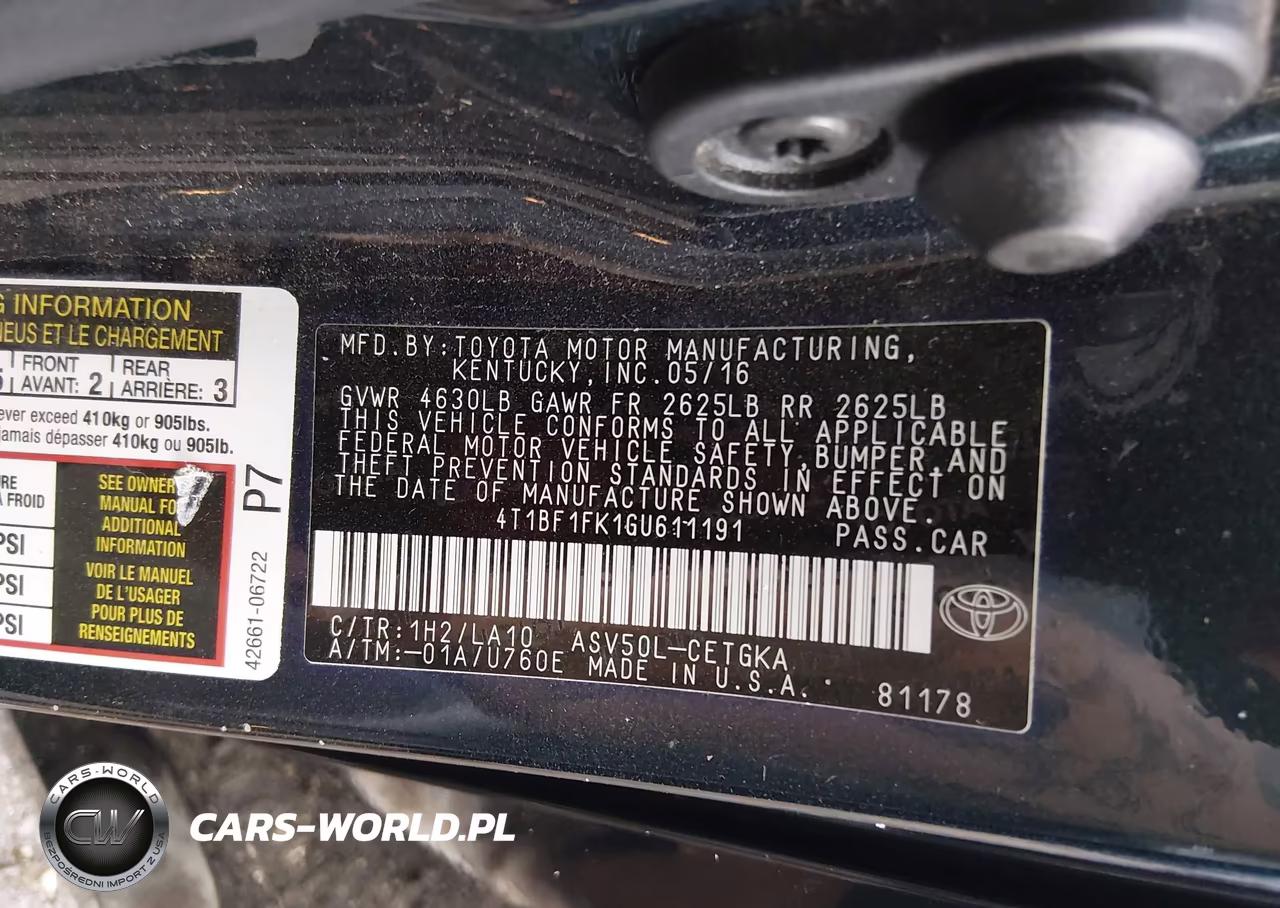 2016 Toyota Camry Xle VIN:4T1BF1FK1GU611191 - 9