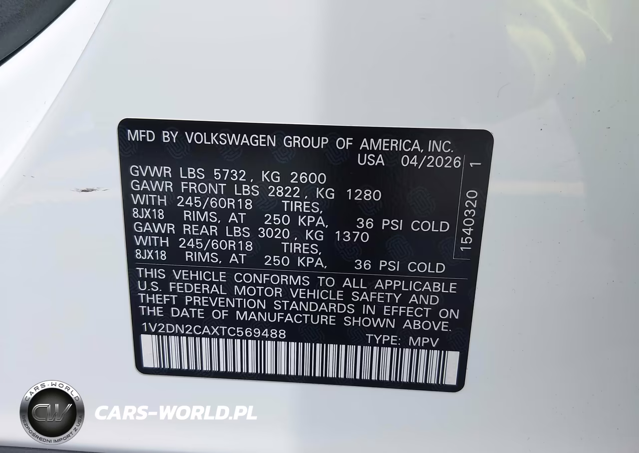 2026 Volkswagen Atlas Se VIN:1V2DN2CAXTC569488 - 9