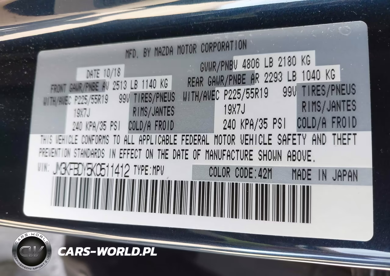 2019 Mazda Cx-5 Grand Touring Reserve VIN:JM3KFBDY5K0511412 - 9