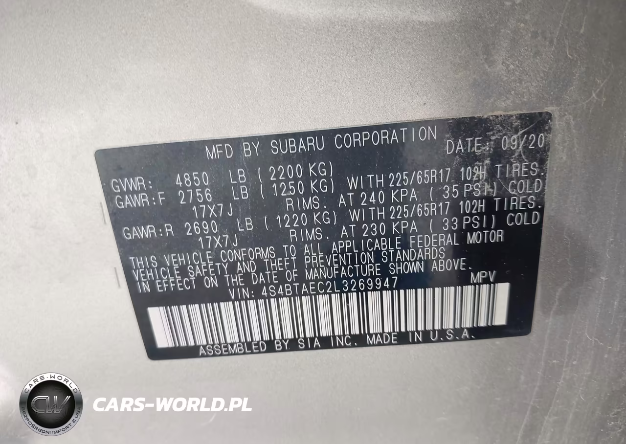 2020 Subaru Outback Premium VIN:4S4BTAEC2L3269947 - 9