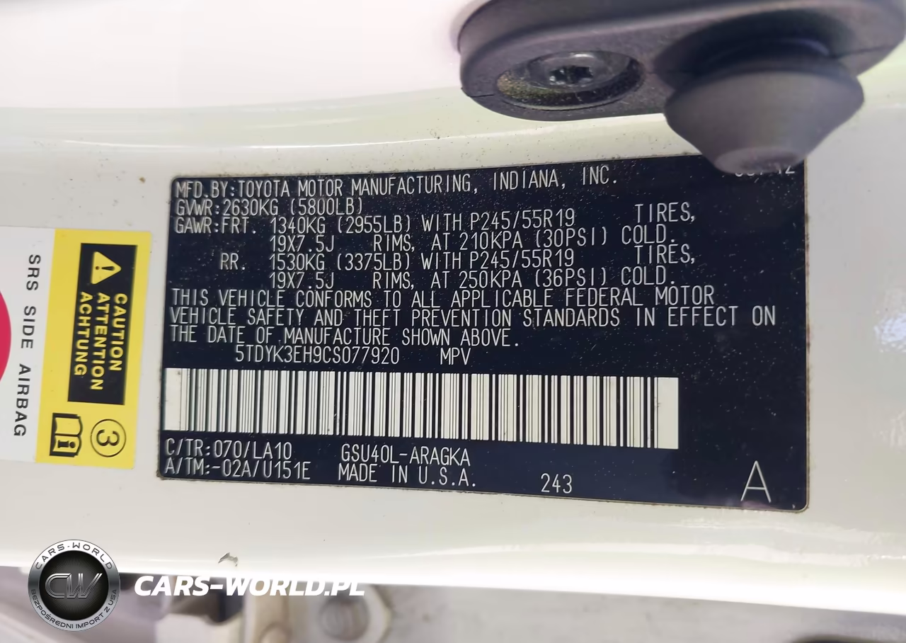 2012 Toyota Highlander Limited V6 VIN:5TDYK3EH9CS077920 - 9