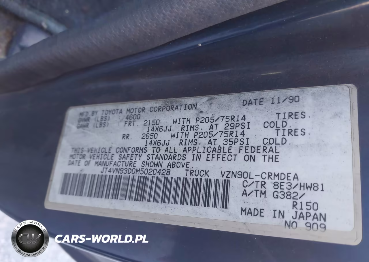 1991 Toyota Pickup 1-2 Ton Ex Lng Whlbse Dlx VIN:JT4VN93D0M5020428 - 9