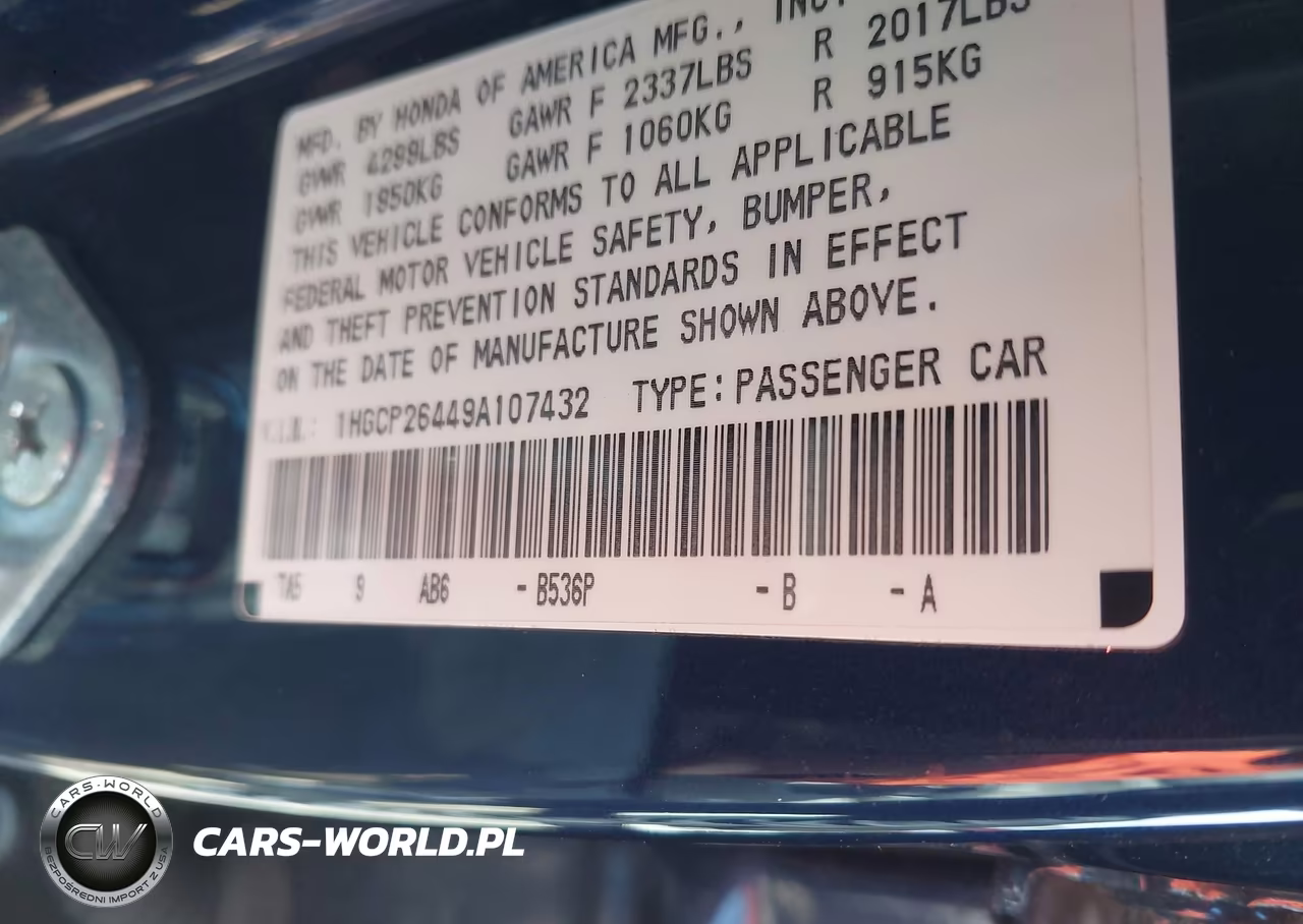 HONDA ACCORD VIN:1HGCP26449A107432 - 9