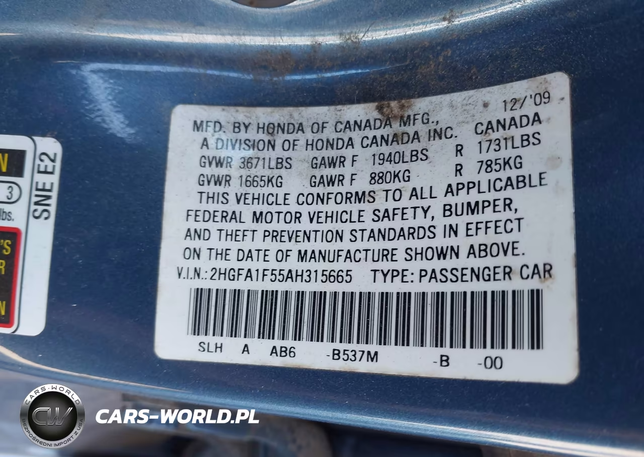 2010 Honda Civic Lx VIN:2HGFA1F55AH315665 - 9