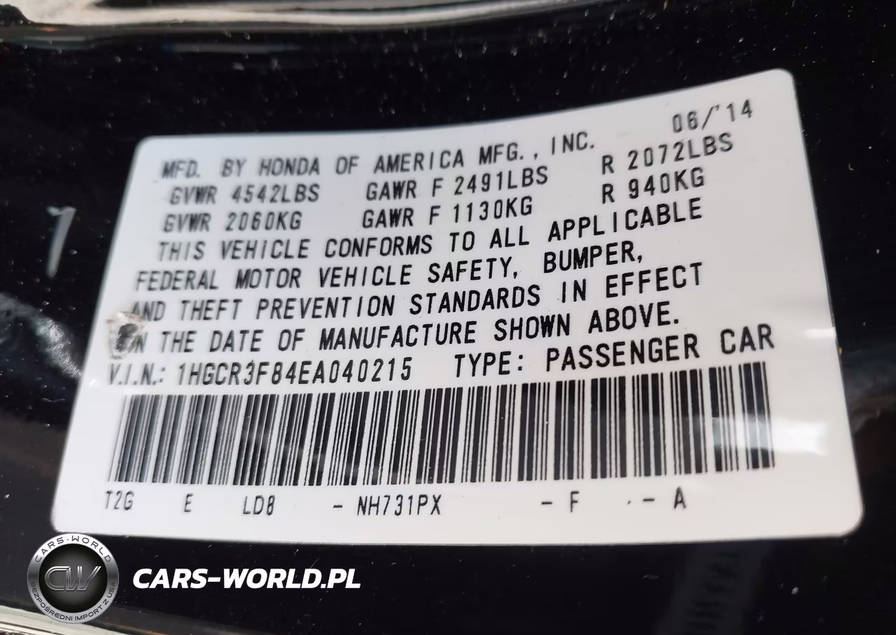 2014 Honda Accord Ex-L V-6 VIN:1HGCR3F84EA040215 - 9