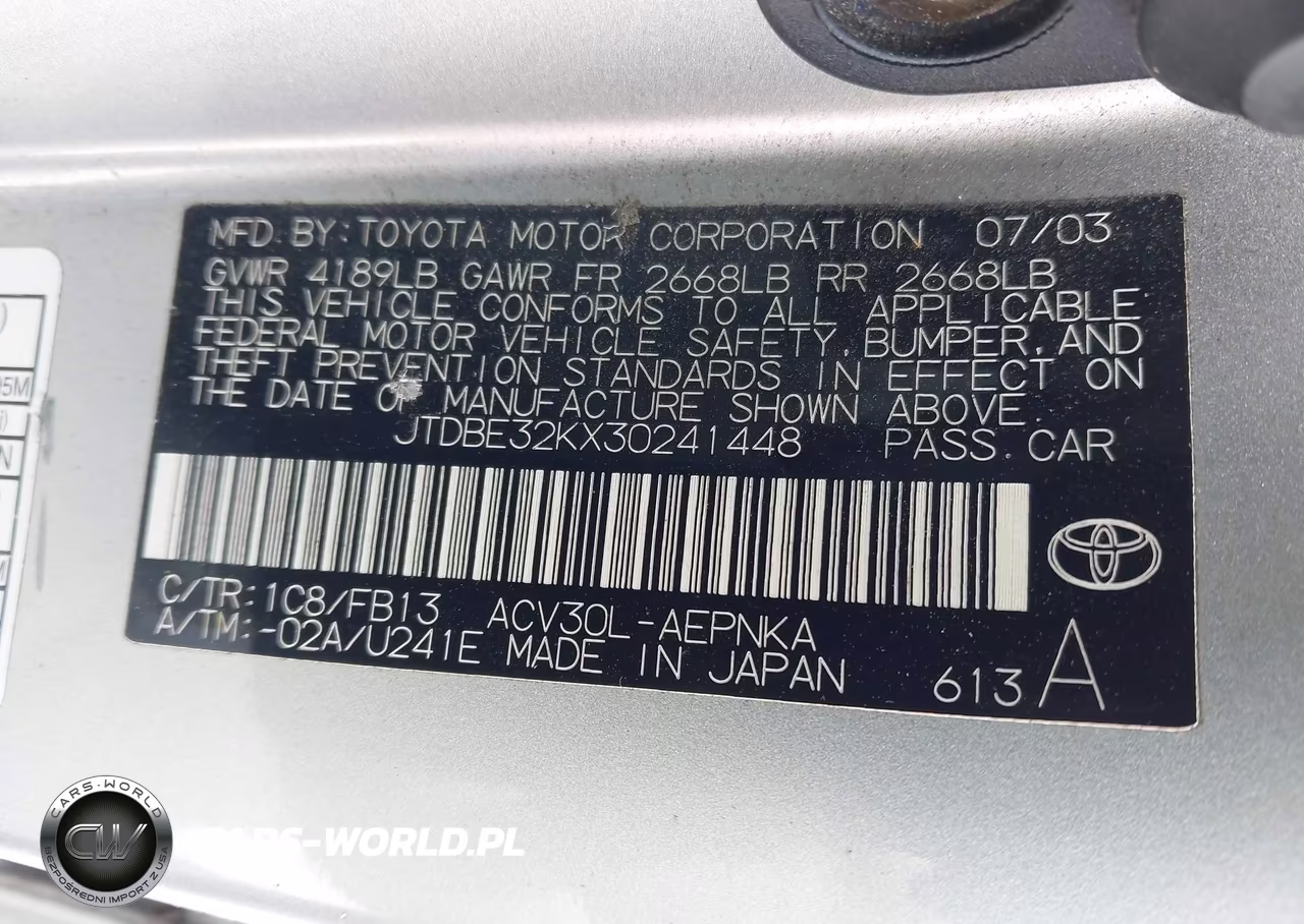 2003 Toyota Camry VIN:JTDVE32KX30241448 - 9