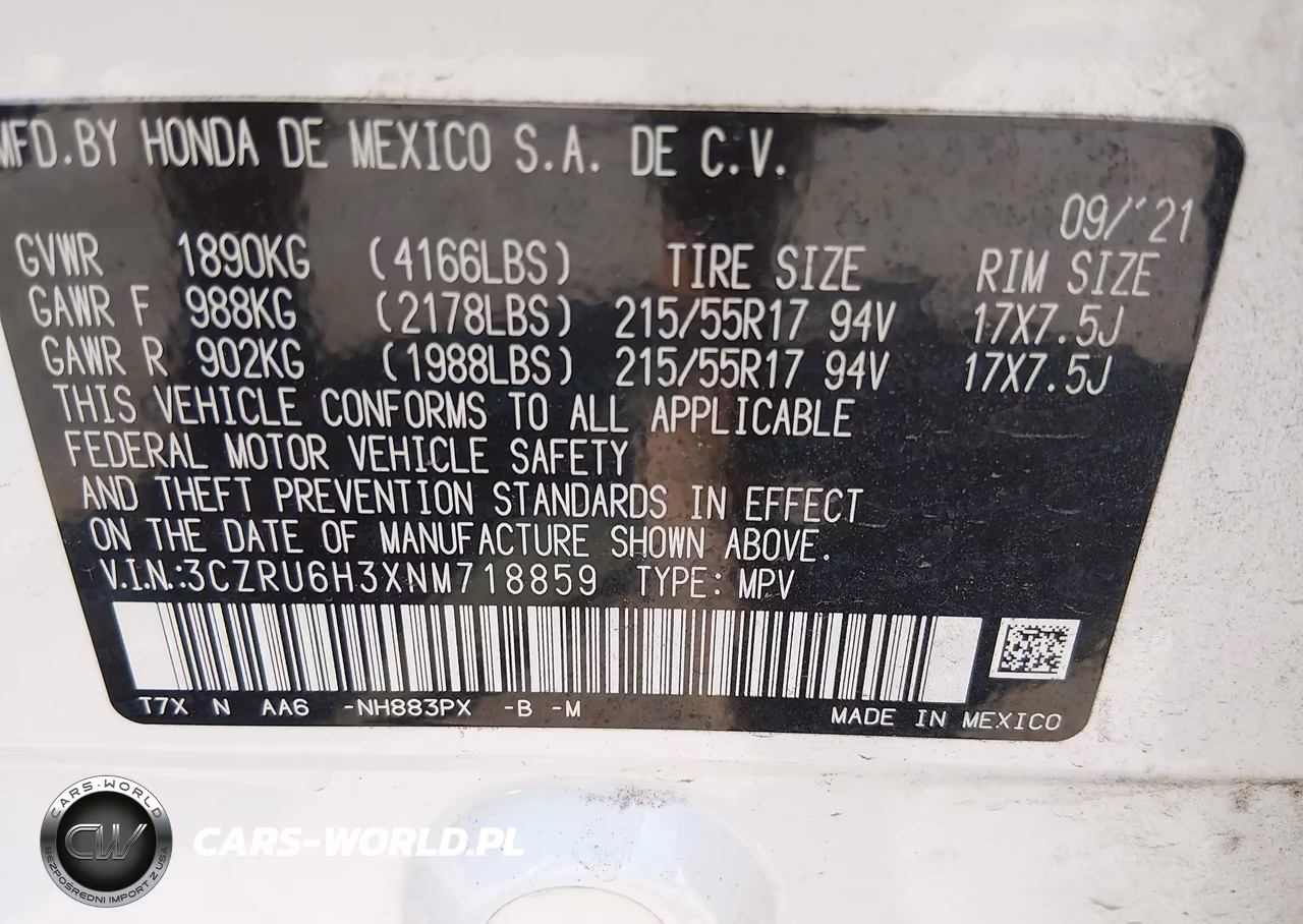 2022 Honda Hr-V Awd Lx VIN:3CZRU6H3XNM718859 - 9