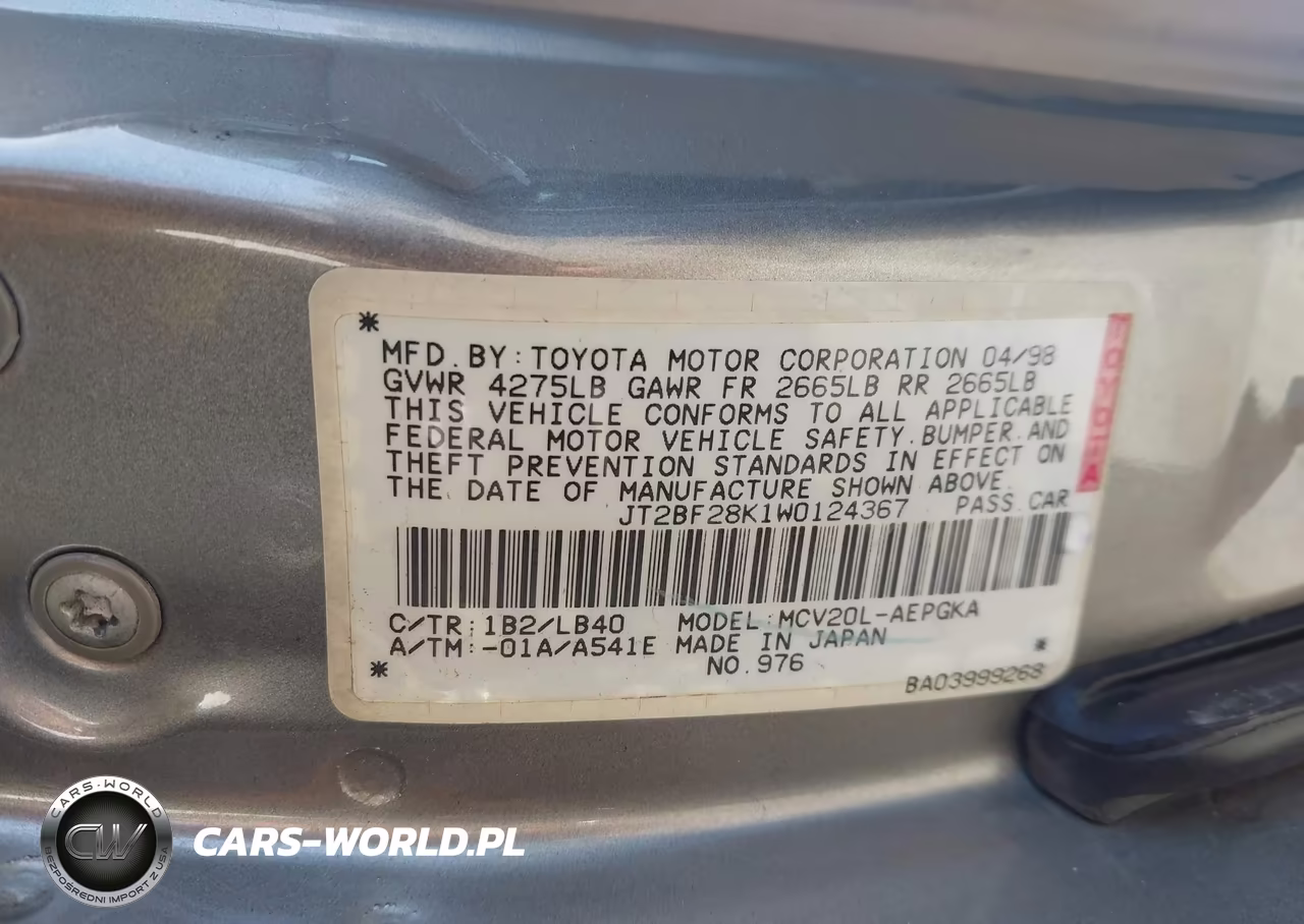 1998 Toyota Camry Xle V6 VIN:JT2BF28K1W0124367 - 9