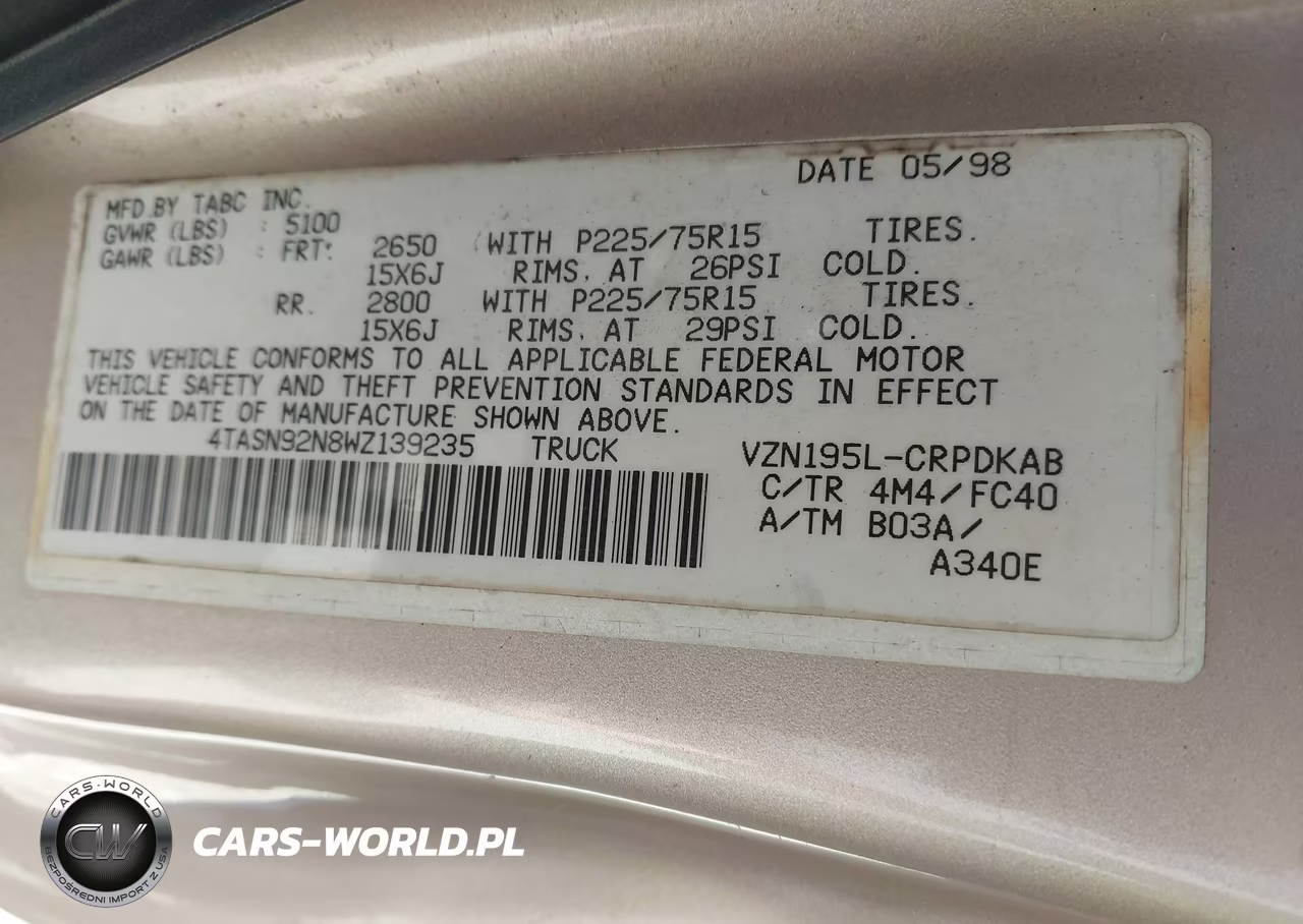 1998 Toyota Tacoma Prerunner V6 VIN:4TASN92N8WZ139235 - 9