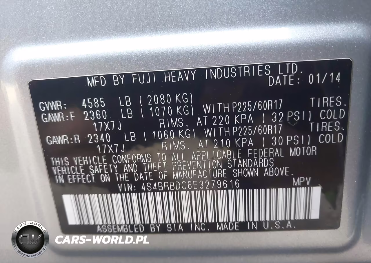 2014 Subaru Outback 2.5I Premium VIN:4S4BRBDC6E3279616 - 9