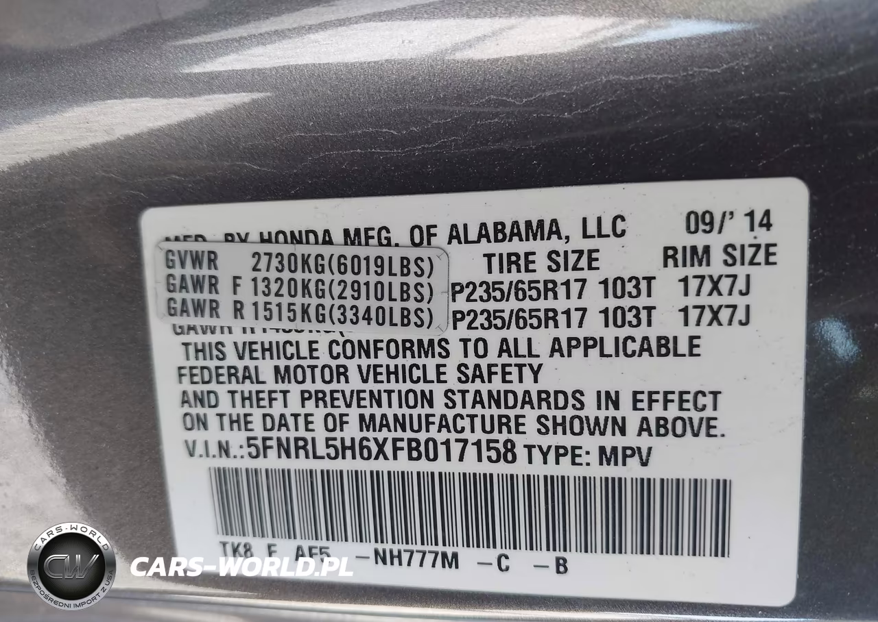 2015 Honda Odyssey Ex-L VIN:5FNRL5H6XFB017158 - 9