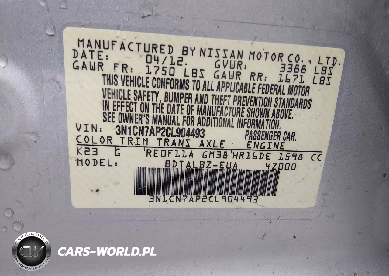2012 Nissan Versa 1.6 Sv VIN:3N1CN7AP2CL904493 - 9