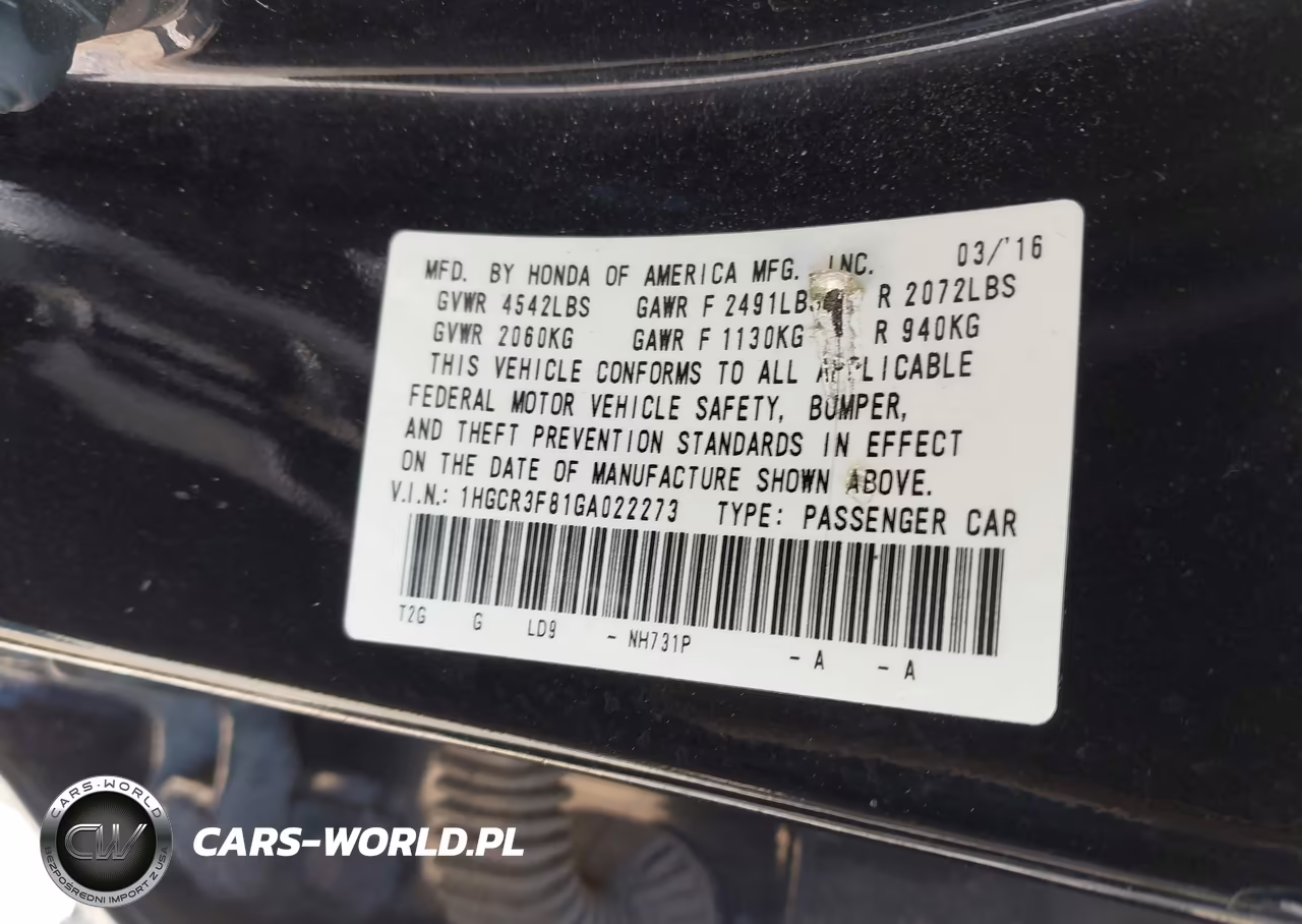 2016 Honda Accord Ex-L V-6 VIN:1HGCR3F81GA022273 - 9