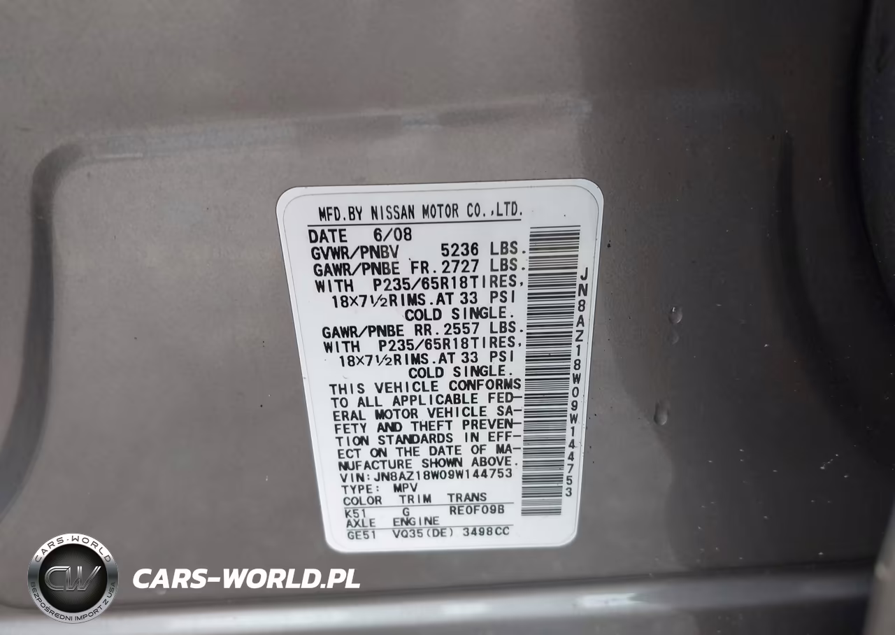 2009 Nissan Murano Sl VIN:JN8AZ18W09W144753 - 9