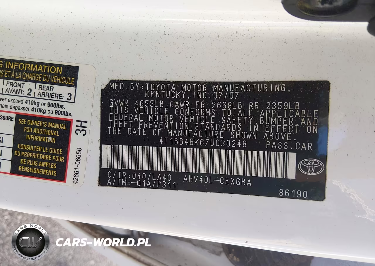 2007 Toyota Camry Hybrid VIN:4T1BB46K67U030248 - 9
