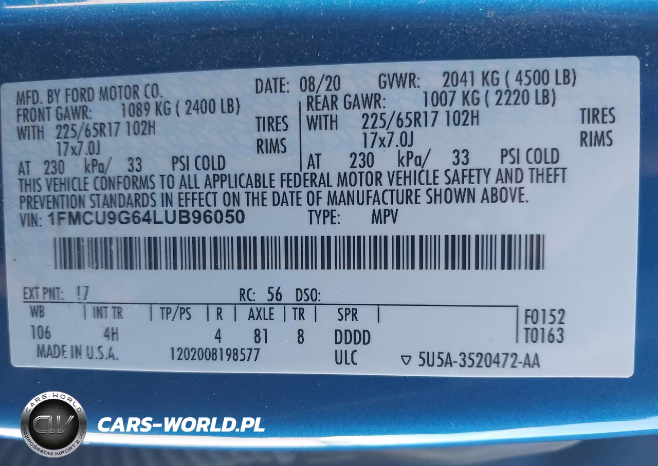 2020 Ford Escape Se VIN:1FMCU9G64LUB96050 - 9