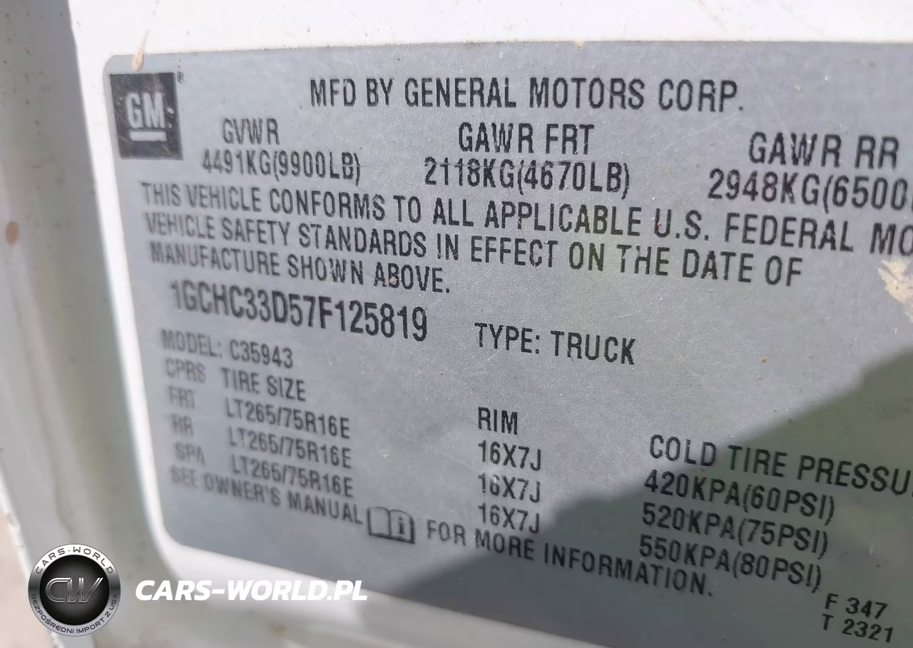 2007 Chevrolet Silverado 3500 Classic Work Truck VIN:1GCHC33D57F125819 - 9