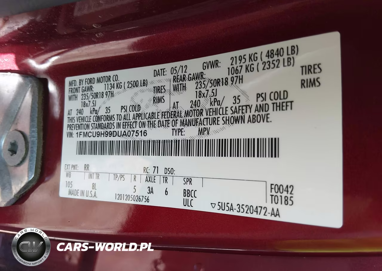 2013 Ford Escape Sel VIN:1FMCU9H99DUA07516 - 9