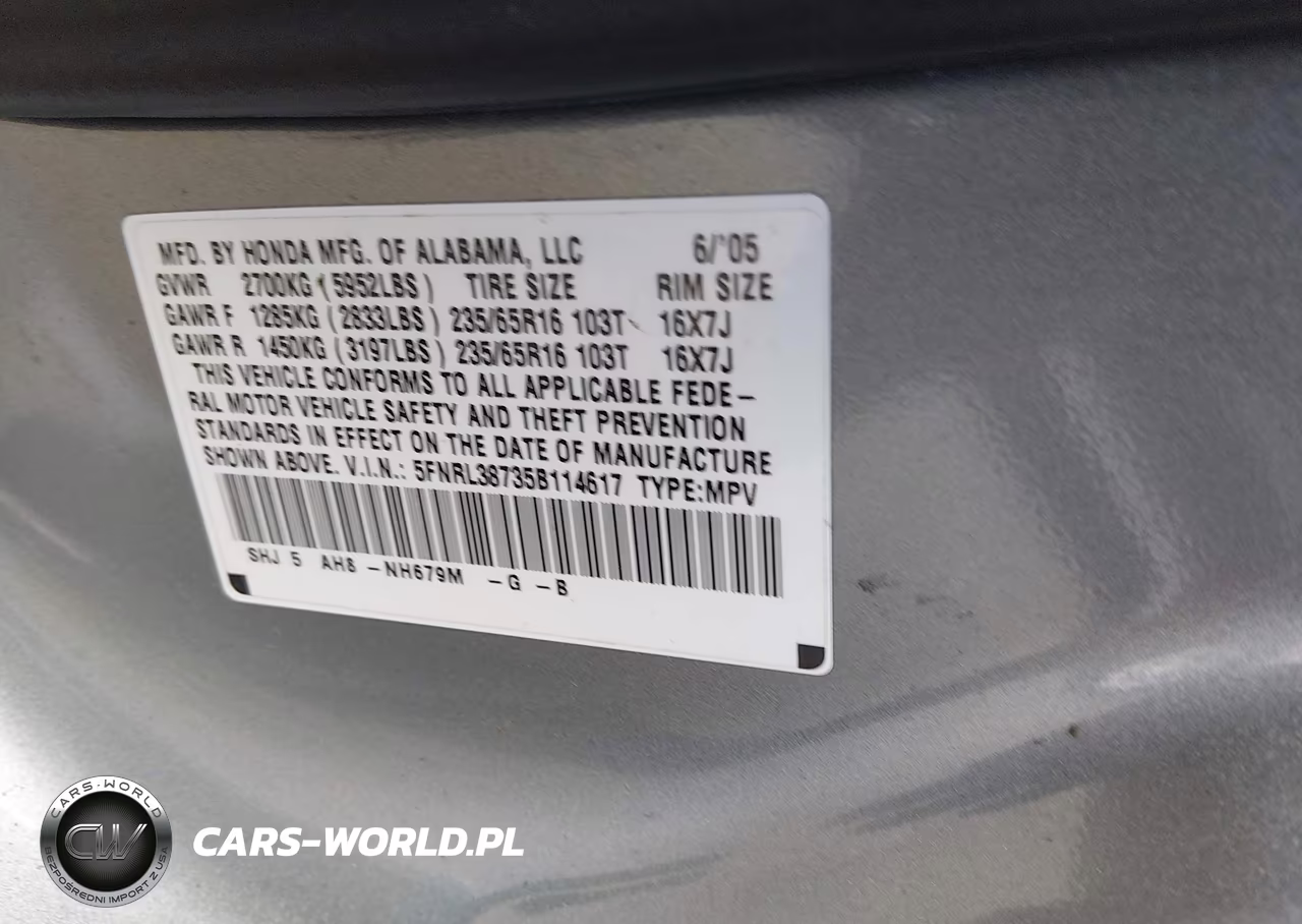 2005 Honda Odyssey Ex-L VIN:5FNRL38735B114617 - 9