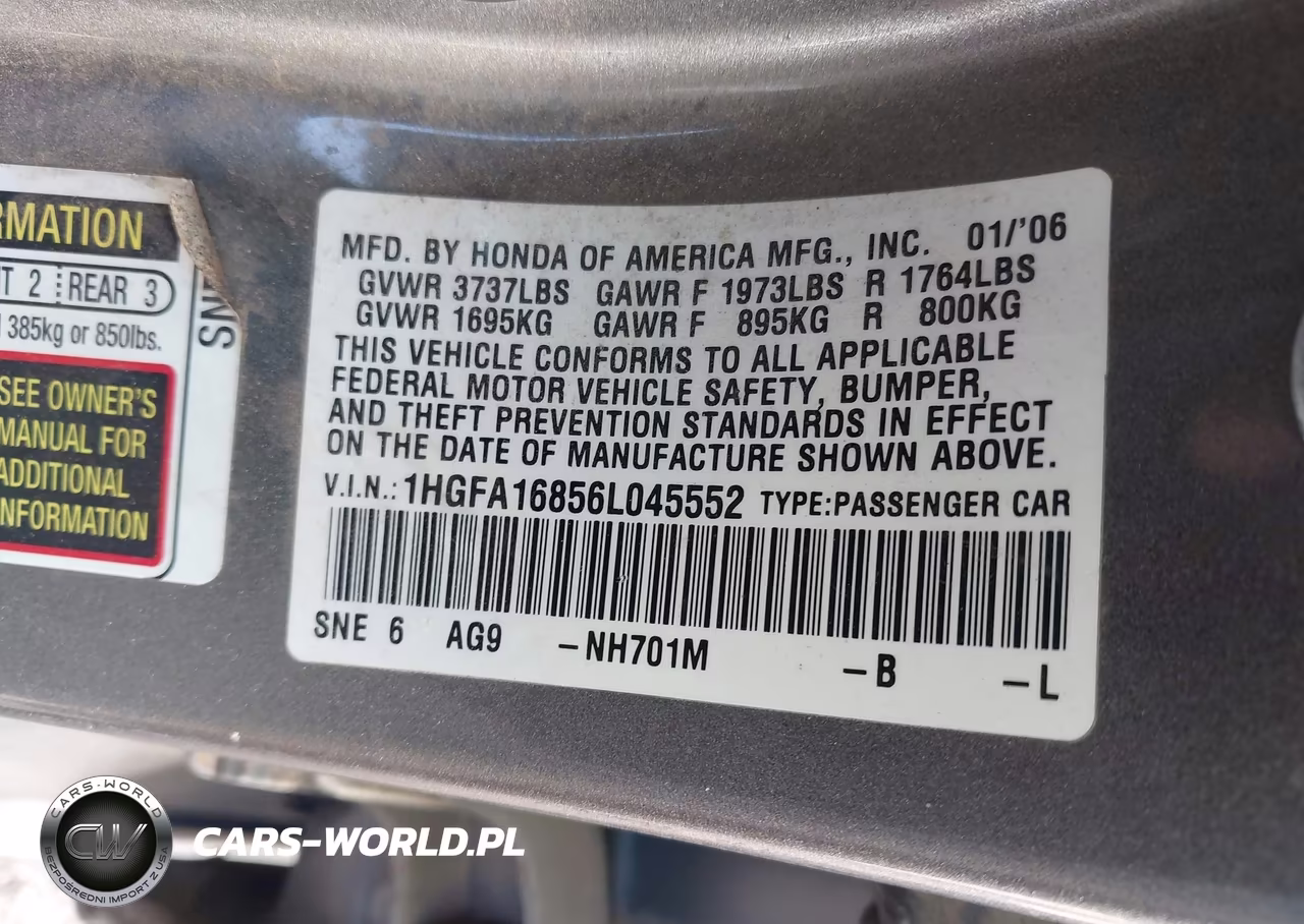 2006 Honda Civic Ex VIN:1HGFA16856L045552 - 9