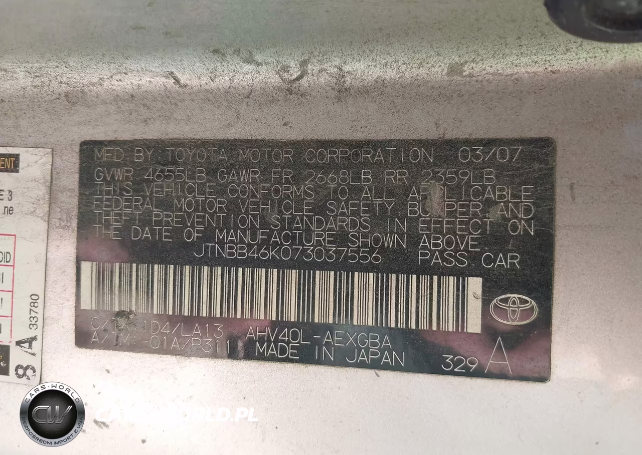 2007 Toyota Camry Hybrid VIN:JTNBB46K073037556 - 9