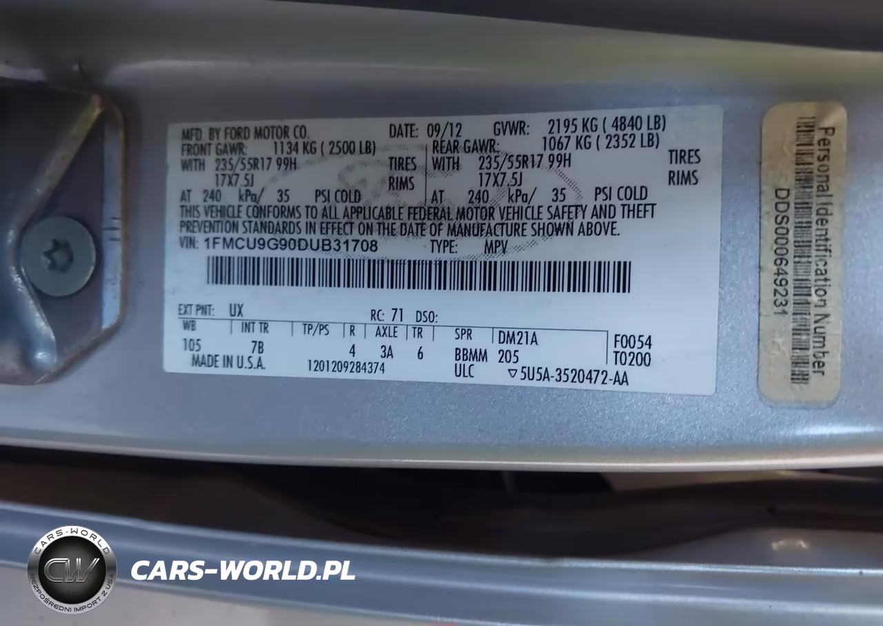 2013 Ford Escape Se VIN:1FMCU9G90DUB31708 - 9