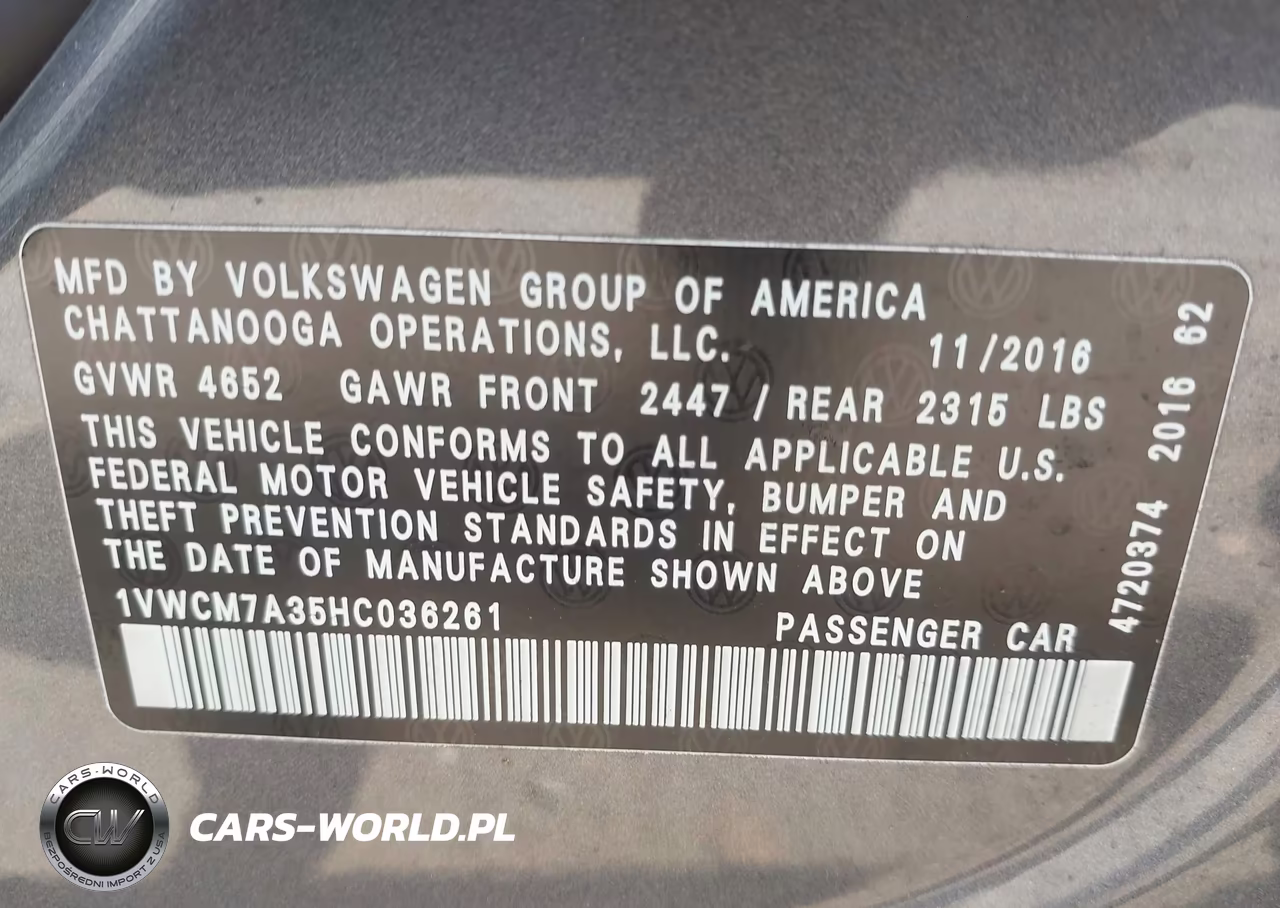 2017 Volkswagen Passat V6 Sel Premium VIN:1VWCM7A35HC036261 - 9