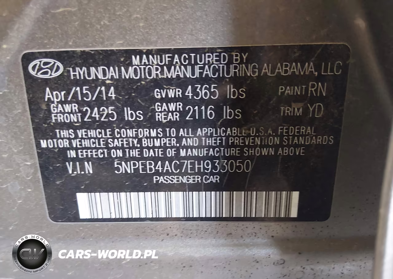 2014 Hyundai Sonata Gls VIN:5NPEB4AC7EH933050 - 9