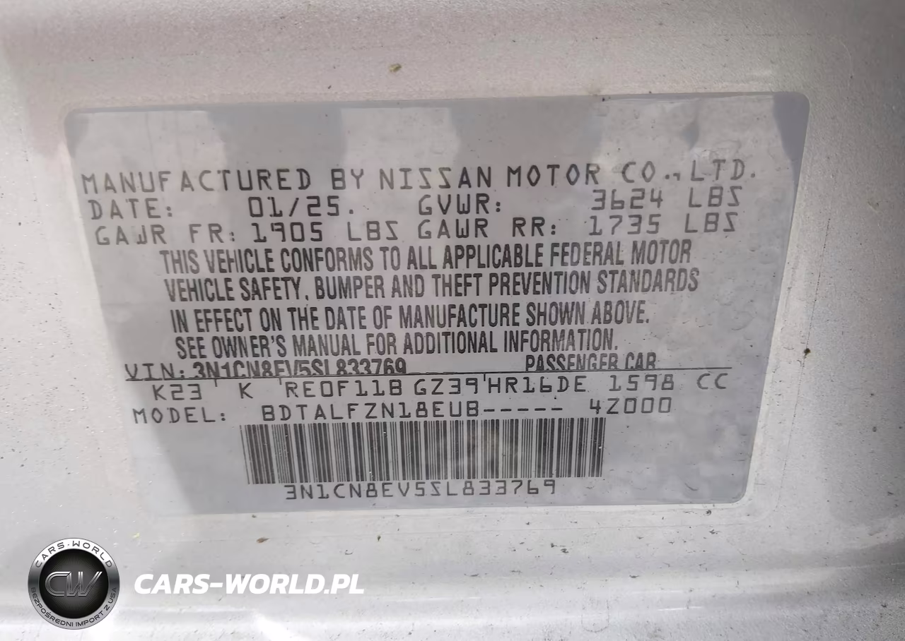 2025 Nissan Versa 1.6 Sv VIN:3N1CN8EV5SL833769 - 9