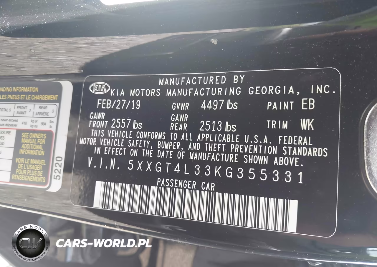 2019 Kia Optima Lx VIN:5XXGT4L33KG355331 - 9