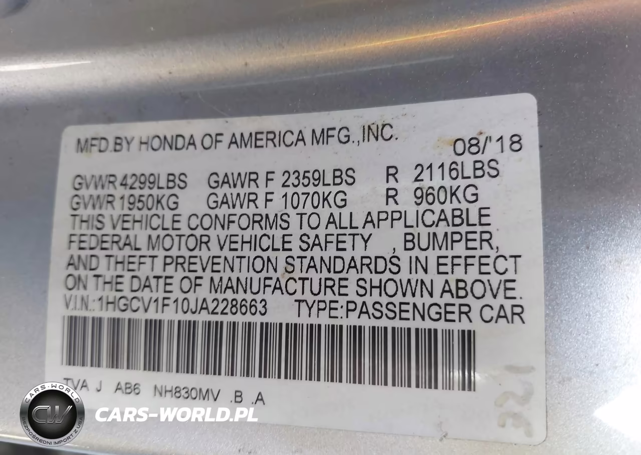2018 Honda Accord Lx VIN:1HGCV1F10JA228663 - 9