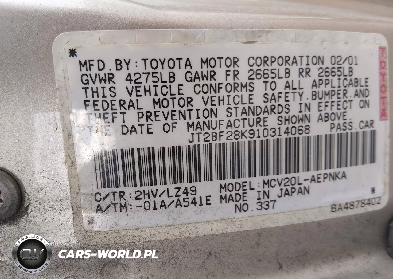 2001 Toyota Camry Le V6 VIN:JT2BF28K910314068 - 9