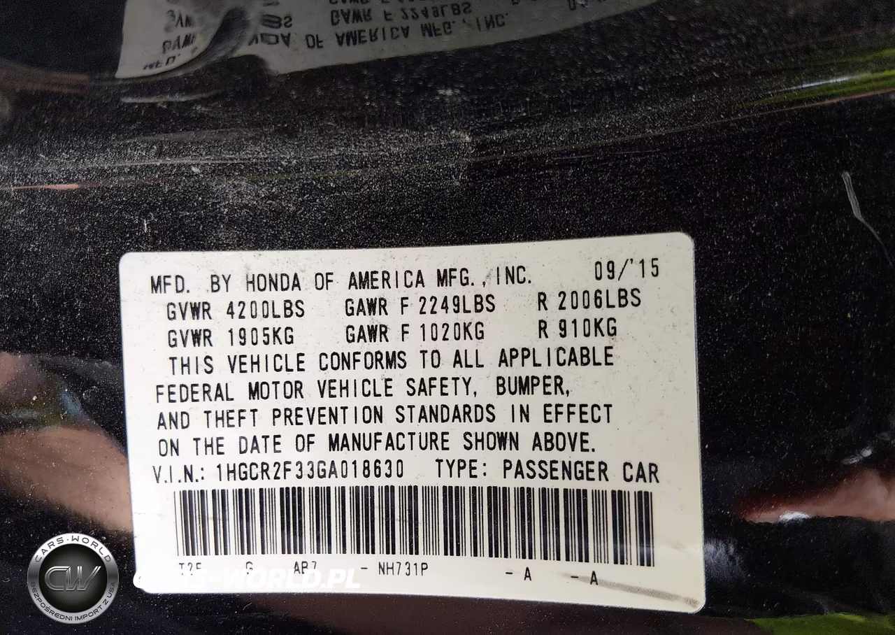 2016 Honda Accord Lx VIN:1HGCR2F33GA018630 - 9