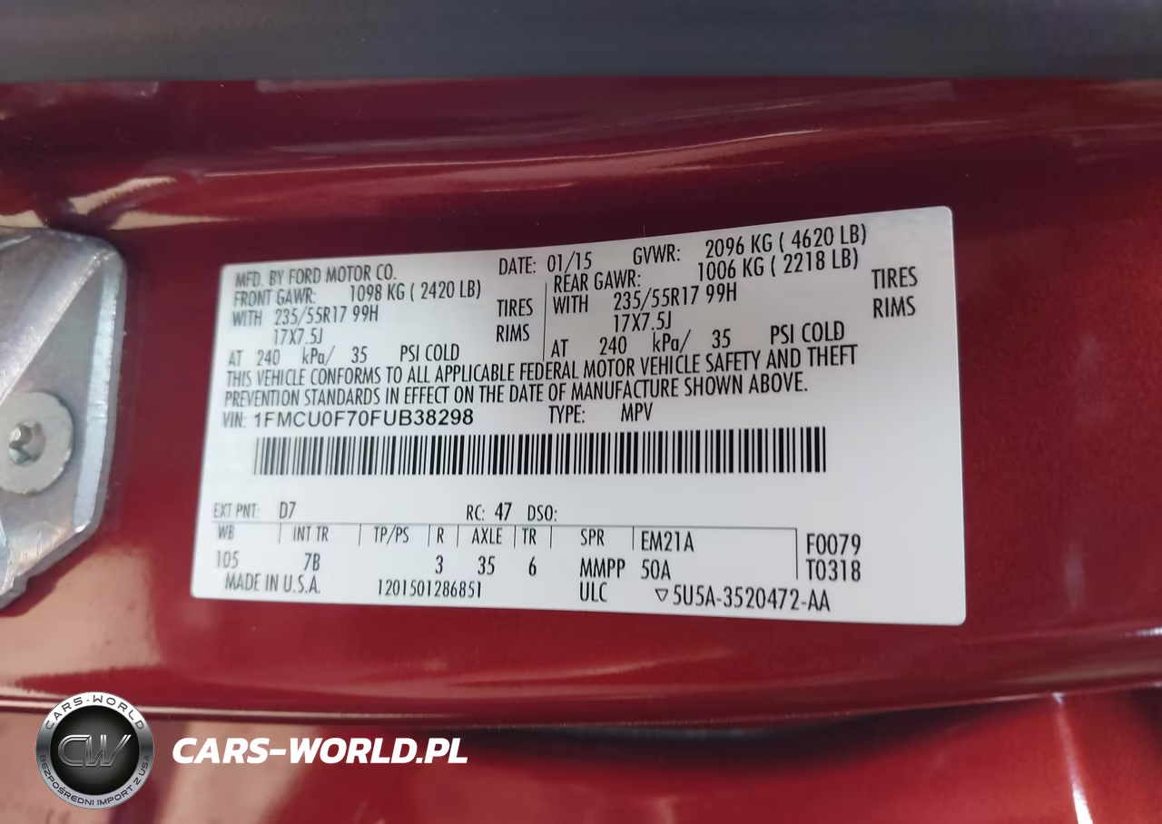 2015 Ford Escape S VIN:1FMCU0F70FUB38298 - 9