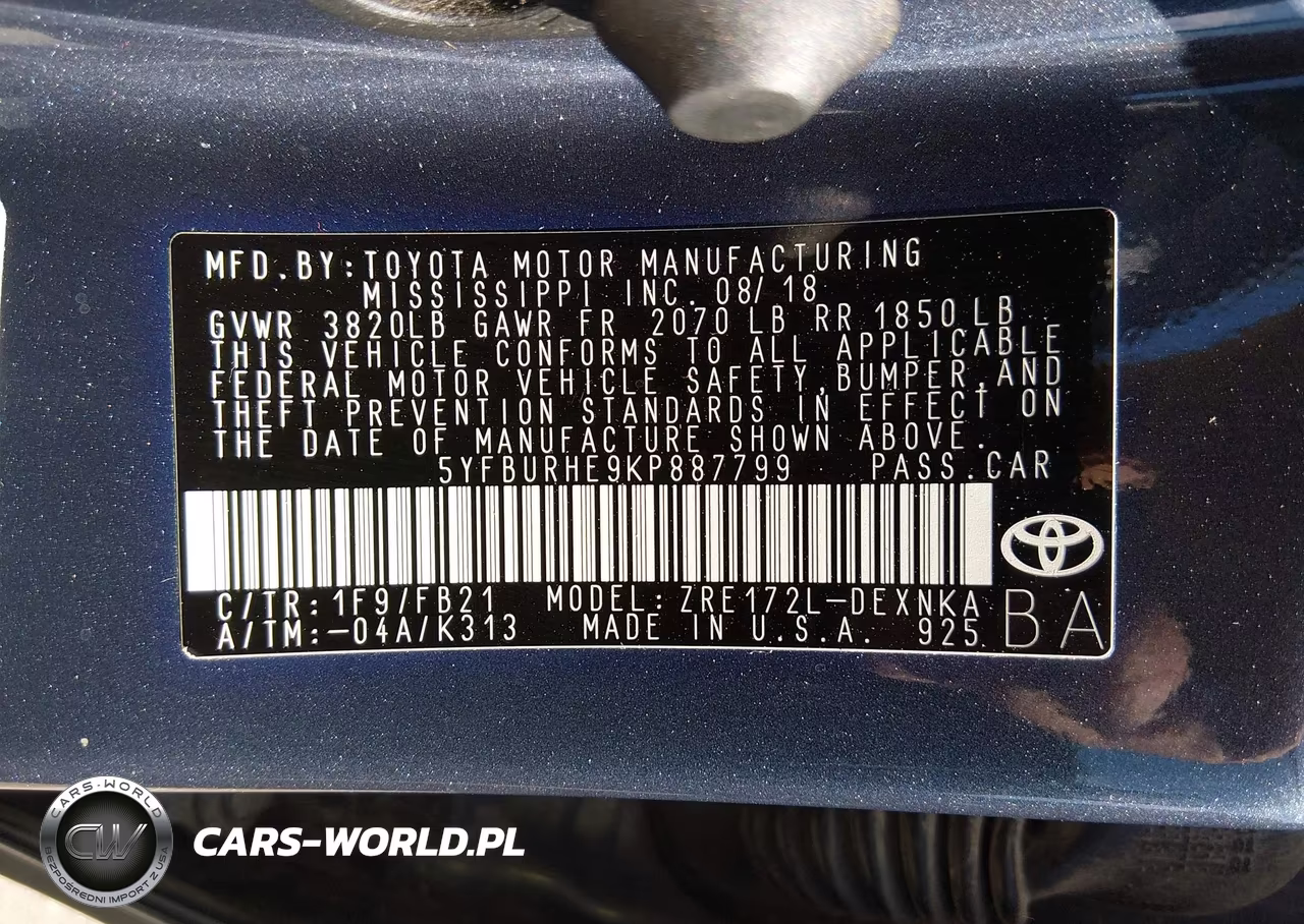 2019 Toyota Corolla Le VIN:5YFBURHE9KP887799 - 9