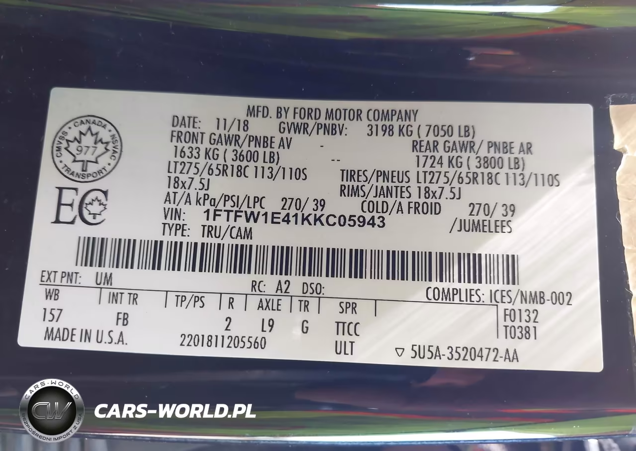 2019 Ford F-150 Xlt VIN:1FTFW1E41KKC05943 - 9