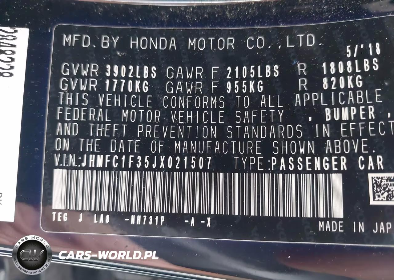 2018 Honda Civic Ex-T VIN:JHMFC1F35JX021507 - 9