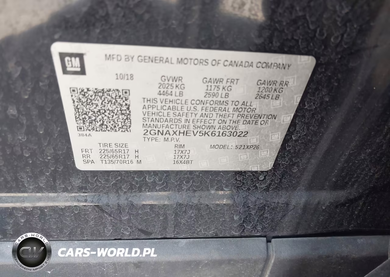2019 Chevrolet Equinox Ls VIN:2GNAXHEV5K6163022 - 9
