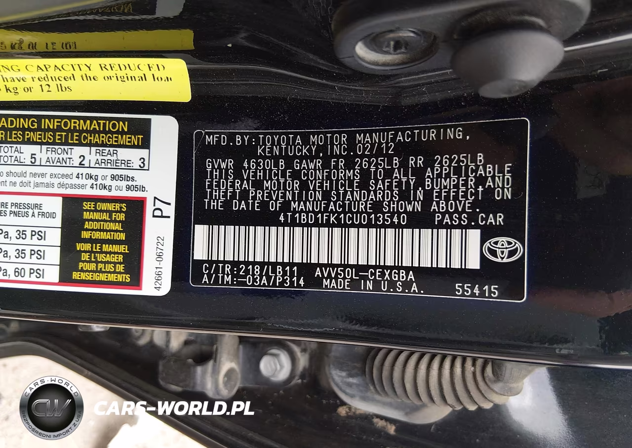 2012 Toyota Camry Hybrid Xle VIN:4T1BD1FK1CU013540 - 7