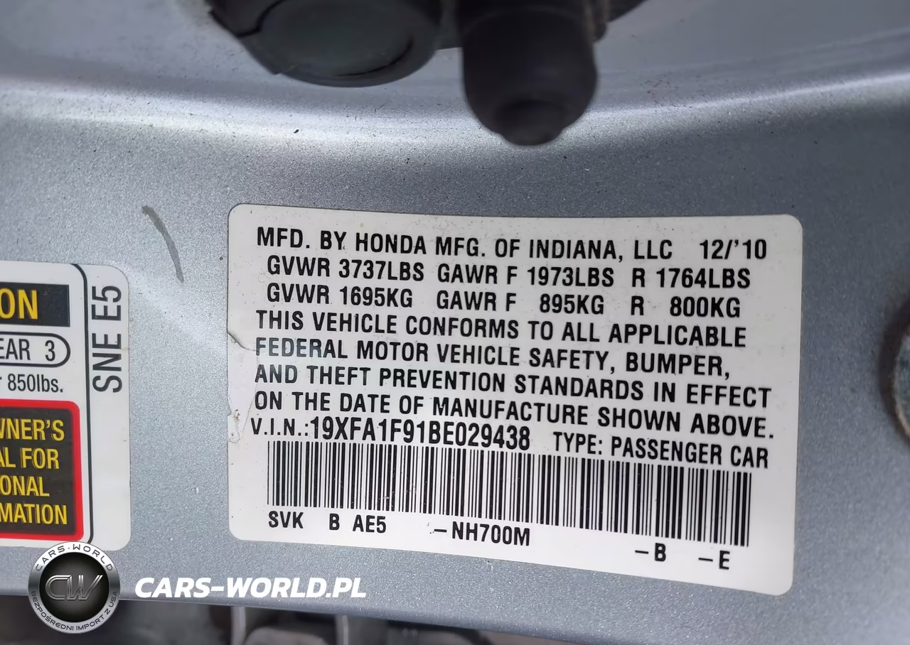 2011 Honda Civic Ex-L VIN:19XFA1F91BE029438 - 9