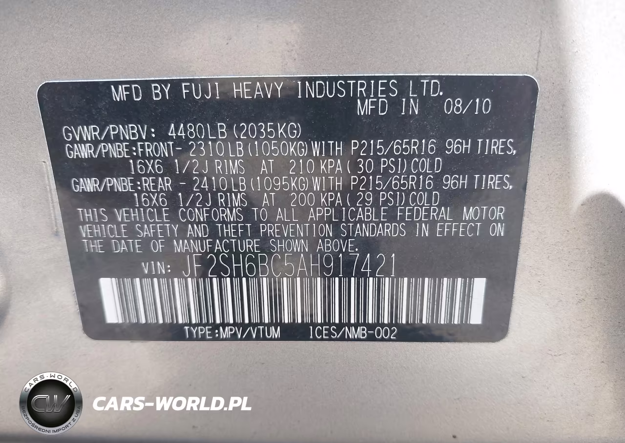 2010 Subaru Forester 2.5X VIN:JF2SH6BC5AH917421 - 9