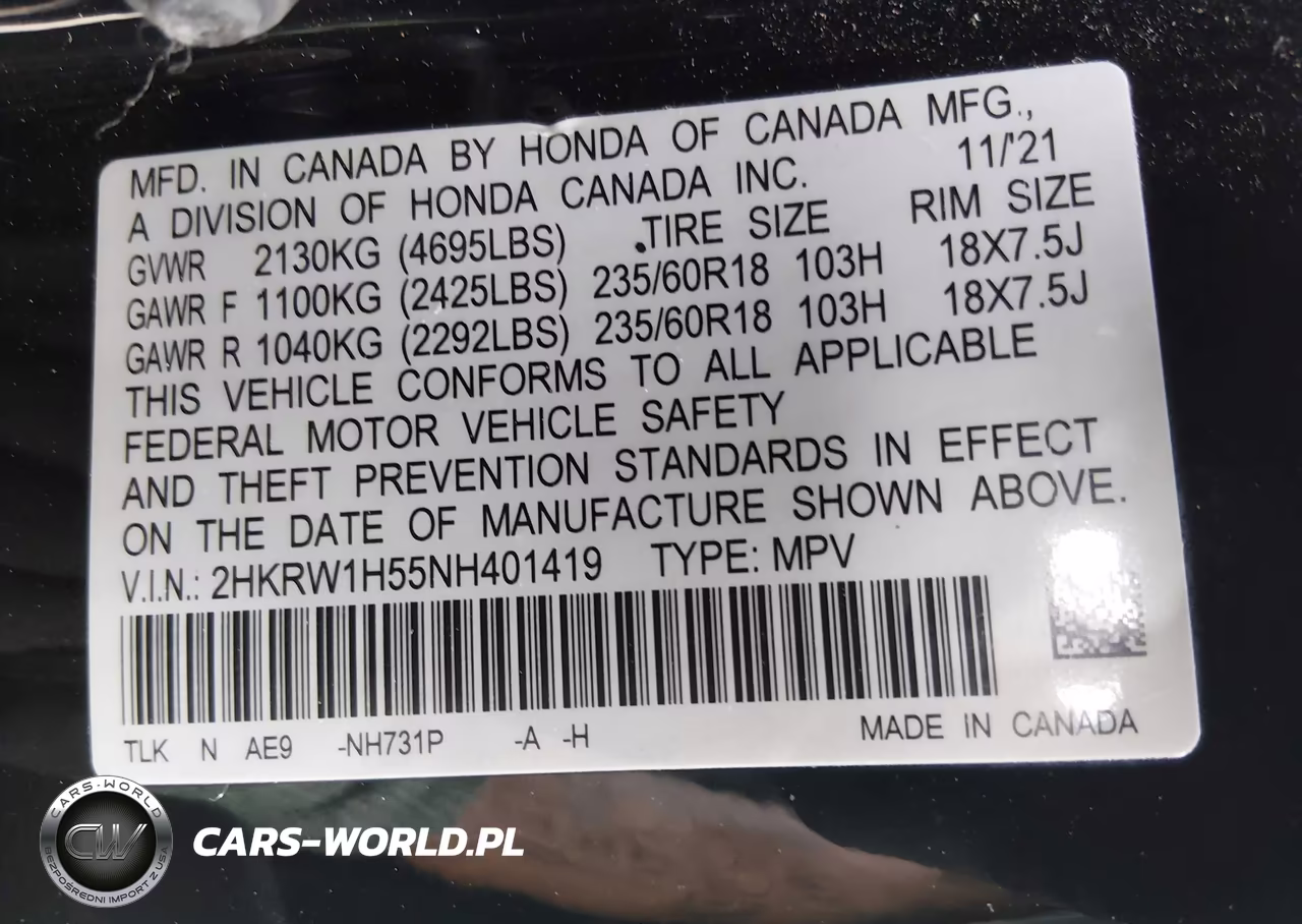 2022 Honda Cr-V 2Wd Ex VIN:2HKRW1H55NH401419 - 9